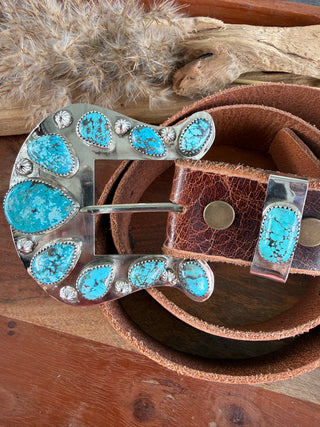 Custom Authentic Kingman Turquoise Statement Belt Buckle Set