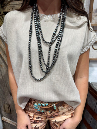 Cream Saddle Stitch Mom Crop Sweater