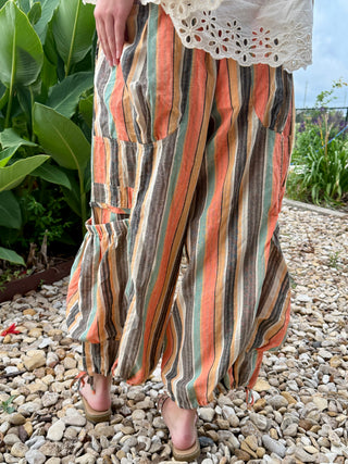 Back of Serape Print Boho Parachute Pants | Colorful Western Slouch Pants