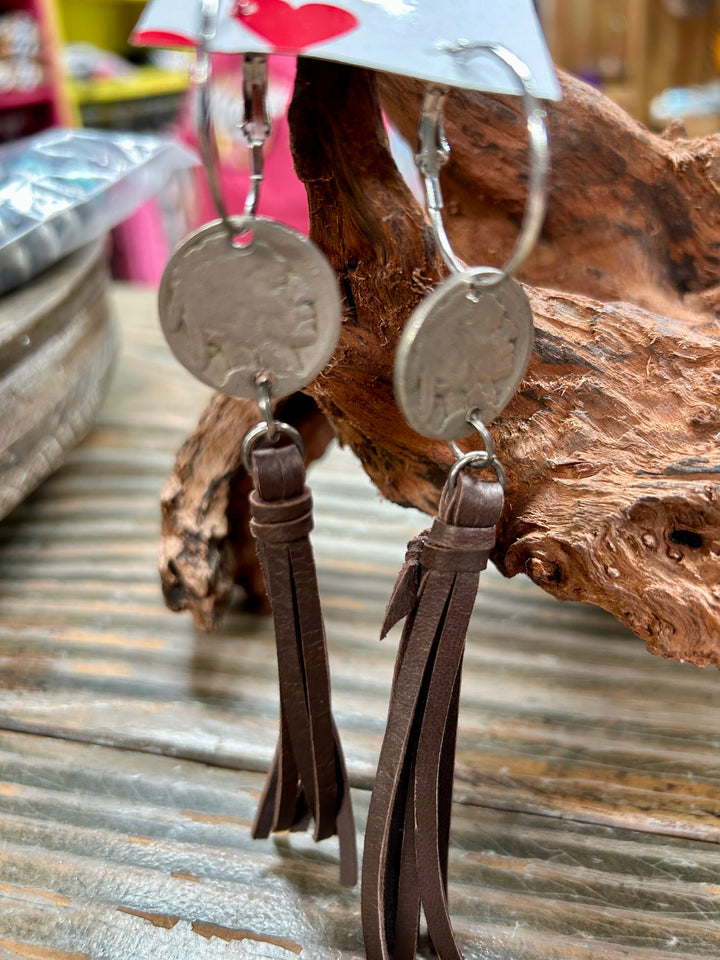 Buffalo Nickel Fringe Earrings-2 COLORS!