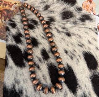 18” 12mm Copper Navajo Style Pearl Bead Necklace