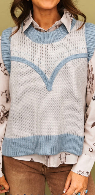 Dakota Knit Denim Western Yoke Sweater Vest