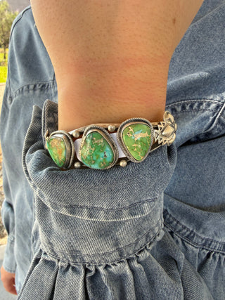 Davy Morgan Sonoran Gold Turquoise Sterling Silver Three-Stone Cuff Bracelet