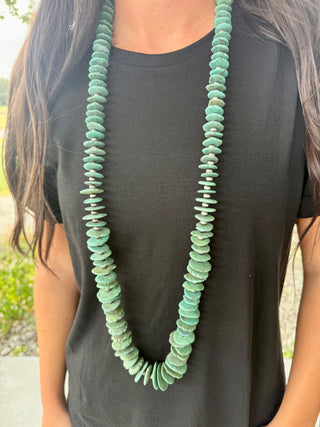 Turquoise Disc Bead Long Necklace-42”