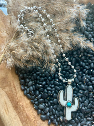 Bone & Turquoise Cactus Necklace