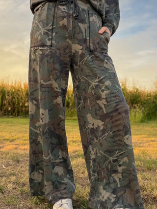 Canyon Camo Ribbed Wide Leg Pants