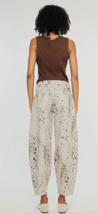 Kancan Brindle Cow Print Barrel Jeans-Horseshoe Style