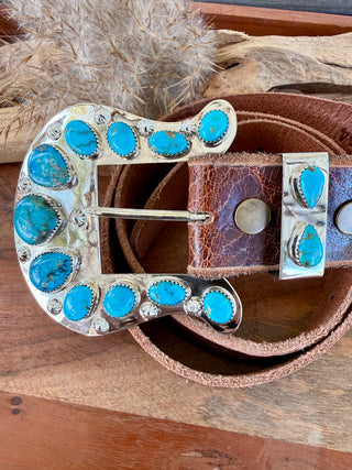 Custom Authentic Kingman Turquoise Statement Belt Buckle Set