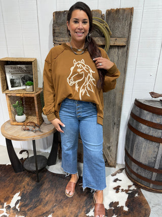 Rust Western Horse Graphic Sweatshirt