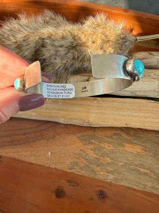Donovan Nez Kingman Turquoise Sterling Silver Ten-Stone Navajo Cuff Bracelet