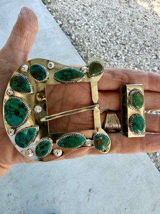 Custom Authentic Kingman Turquoise Statement Belt Buckle Set