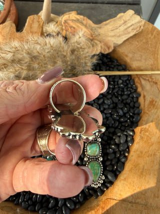 Statement Triple Turquoise Adjustable Ring-German Silver