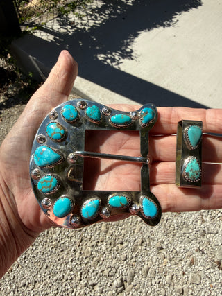Custom Authentic Kingman Turquoise Statement Belt Buckle Set