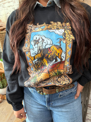 Rodeo Rider Western Graphic Sweatshirt – Black Cowgirl Pullover