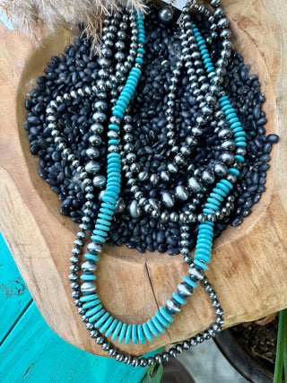 Layered Navajo Pearl & Turquoise Disc Bead Necklace Set – Western Statement Jewelry