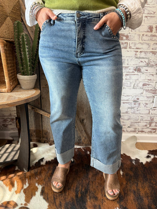 Lucky & Blessed Boot Stitch Jeans – High Rise Wide Leg Denim