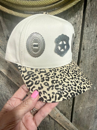 Western Marshal Badge Leopard Concho Trucker Hat