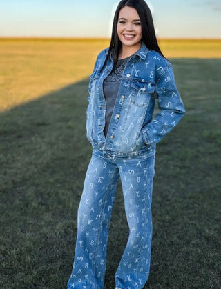Ranch House Cattle Brand Print Denim Jacket