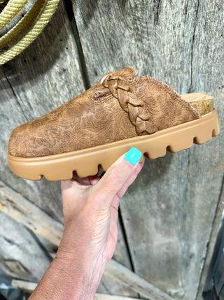 Cali Cognac Very G Midnight Tooled Western Clogs