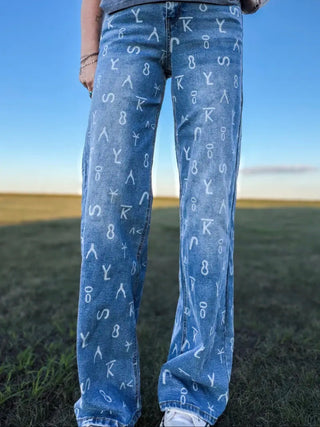 Ranch House Cattle Brand Wide Leg Jeans