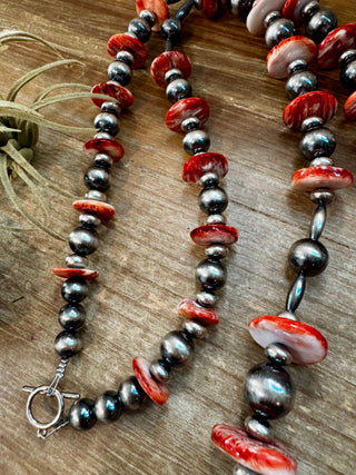 NFR Collection Necklace – Graduated Spiny Oyster & Sterling Silver Pearls 45"