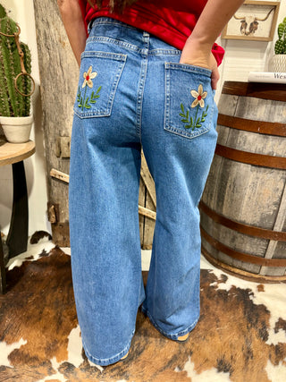 Desert Bloom Embroidered Wide Leg Jeans