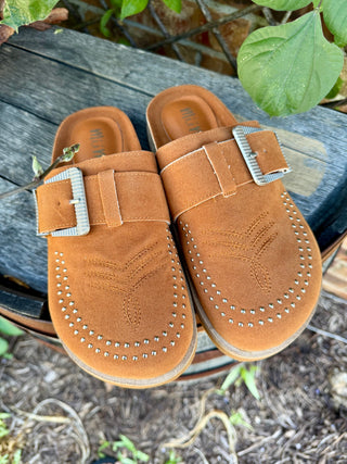 Cheyenne Trails Boot Stitch Mules- Cognac