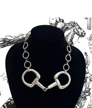Western Snaffle Bit Statement Necklace- Silver