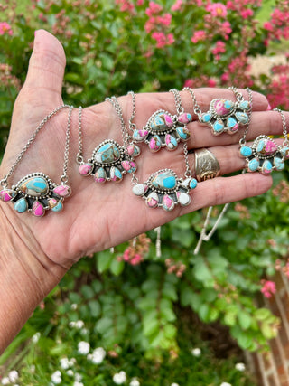 Sterling Silver Cotton Candy Turquoise Half Cluster Necklace