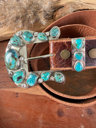 Custom Authentic Kingman Turquoise Statement Belt Buckle Set