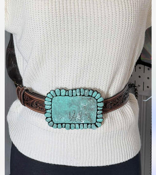 Hand-Molded Turquoise Clay Statement Belt Buckle | Western Cowgirl Artisan Accessory