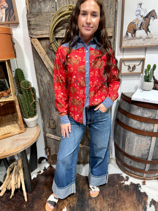 Prairie Buffalo Denim Pearl Snap Shirt