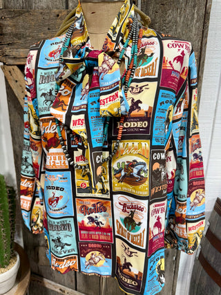 Vintage Rodeo Stamp Bow Tie Dressy Top