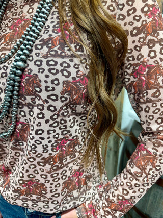 Leopard Rodeo Mesh Mock Neck Top