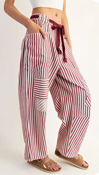 Red White Pinstriped Barrel Pants