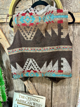 Brown Western Aztec Wool Concho Button Vest