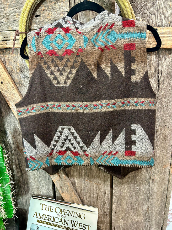 Brown Western Aztec Wool Concho Button Vest