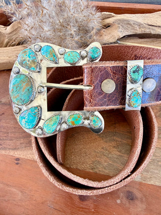 Custom Authentic Kingman Turquoise Statement Belt Buckle Set