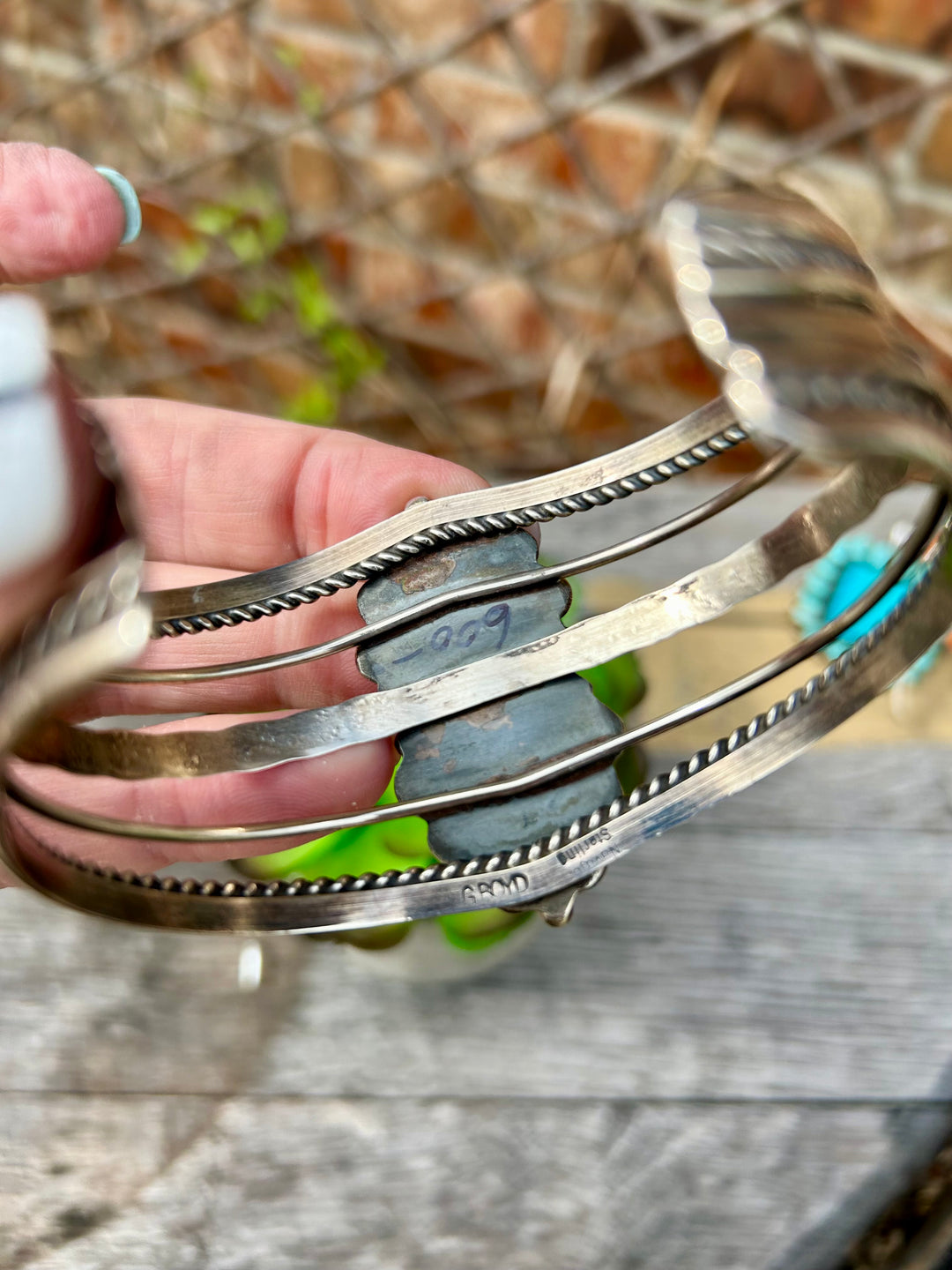 Double Turquoise Hearts Cuff Bracelet
