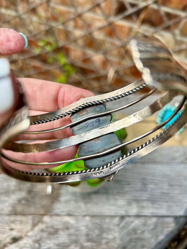 Double Turquoise Hearts Cuff Bracelet