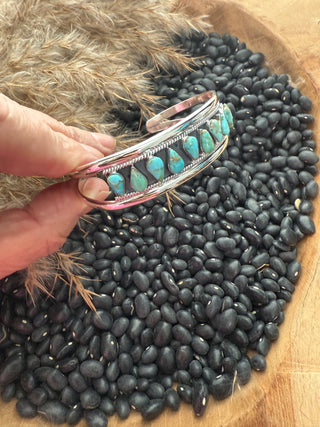 Sterling Silver Turquoise Teardrop Cuff Bracelet – Western Navajo Style Jewelry