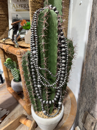 Classic Western Faux Navajo Pearl Necklace – Oxidized Silver Beads