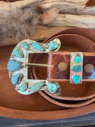 Custom Authentic Kingman Turquoise Statement Belt Buckle Set