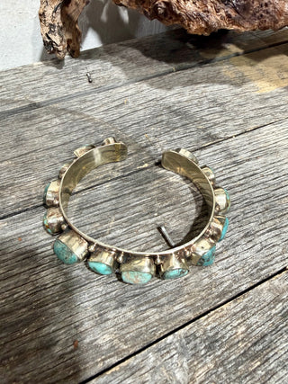 Tibetan Turquoise German Silver Cuff Bracelet | Western Statement Cuff