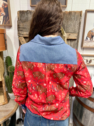 Prairie Buffalo Denim Pearl Snap Shirt