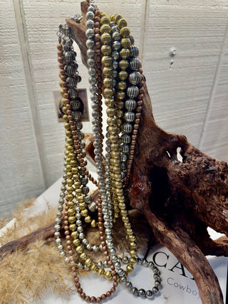 Multi-Strand Fluted Navajo Style Bead Necklace – Mixed Metal Western Statement-7 Strands