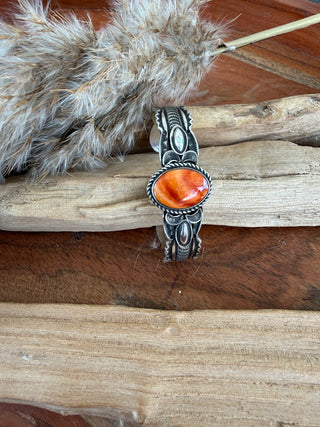 Leonard Maloney Orange Spiny Oyster Sterling Silver Cuff Bracelet