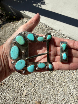 Custom Authentic Kingman Turquoise Statement Belt Buckle Set