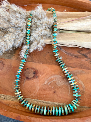 Authentic Kingman Turquoise Graduated Disc Necklace – Native Hand-Strung 24”