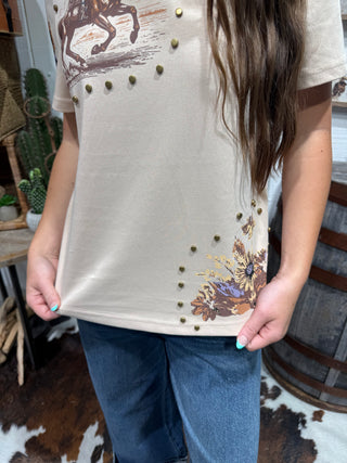 Desert Rider Studded Western Tee | Cowboy Graphic Short Sleeve Top